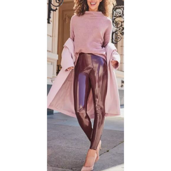 Spanx Patent Leather Leggings Burgundy Red High Shine Size Large - Picture 1 of 8